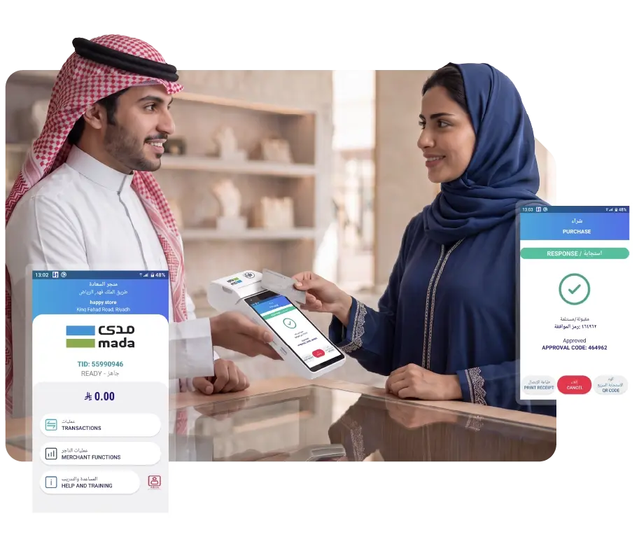 Android POS machine accepting a contactless card payment in Saudi Arabia